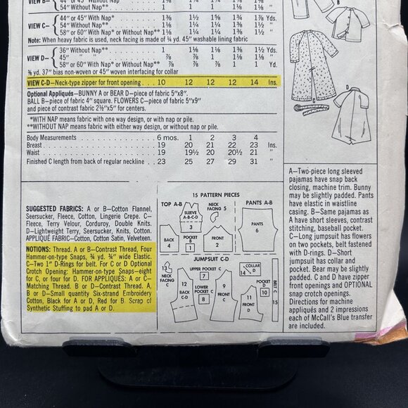 McCall's 2698 “Toddlers Pajamas & Jumpsuit” (Size 4) Sewing Pattern Uncut FF - Picture 4 of 5
